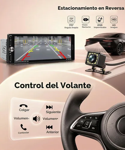 Vista 5 de Radio de Coche Una DIN Estéreo con Carplay Inalámbrico y Android Auto, Radio con Pantalla Táctil HD IPS de 6.9", Receptor de Audio Bluetooth 5.2