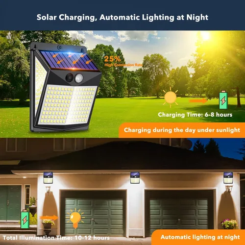 Vista 6 de Luces solares para exteriores con sensor de movimiento - Lámparas solares con detector de movimiento para exteriores, 238 LED con iluminación