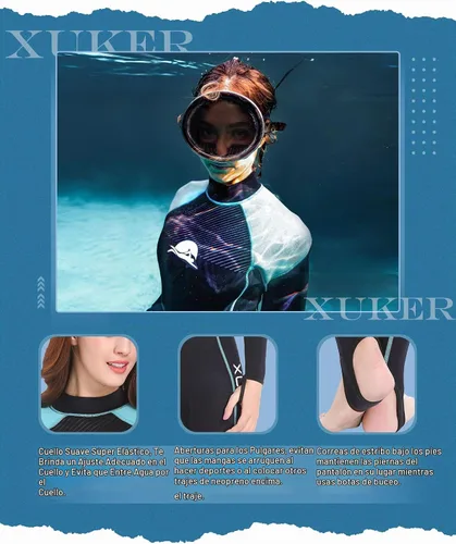 Vista 2 de XUKER - Trajes de neopreno para mujer, 0.079 in, cremallera trasera, trajes de buceo de cuerpo completo