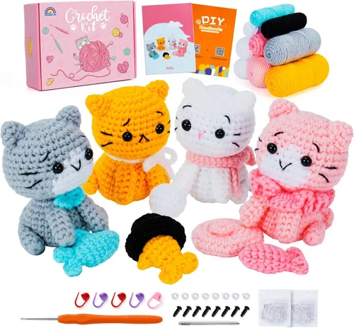 Vista 9 de Kit de ganchillo para principiantes, kit de ganchillo para gatos Axolotls Familia de ajolotes y gatos