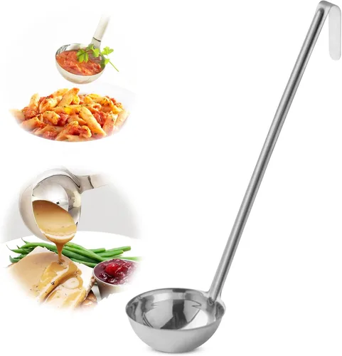 Vista 8 de Cucharón – Cucharón de acero inoxidable duradero para servir salsa de aderezo de sopa, salsa resistente y confiable mango largo para cocina