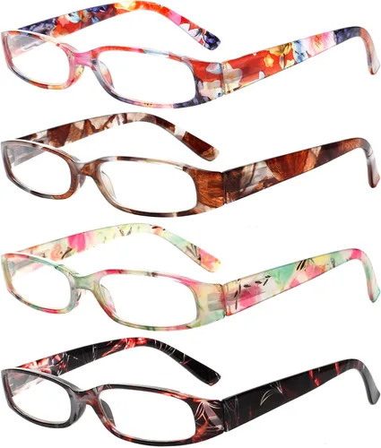 Vista 10 de Kerecsen Gafas de lectura para mujer, 4 pares de lectores de bisagra de resorte a la moda