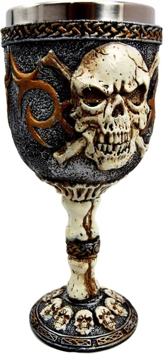 Vista 3 de Ebros Esqueleto Cruz Huesos Cráneos Agrietados Osario Cementerio Cáliz Cáliz Cáliz Figura 6 onzas
