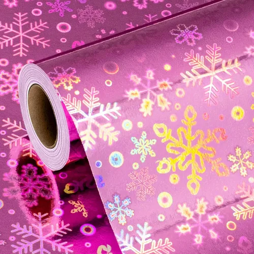 Vista 9 de Homeral Rollo de papel de regalo rosa holográfico con galaxia rosa brillante para cumpleaños, baby shower, despedida de soltera, boda, día