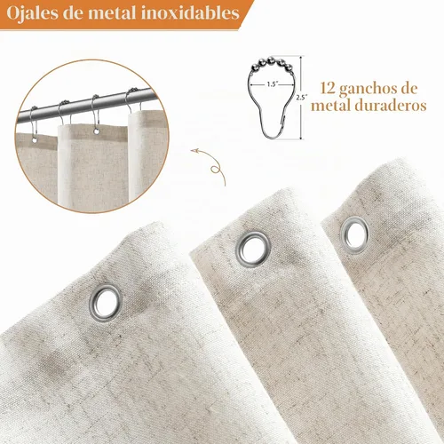 Vista 2 de Nanspring Cortina de ducha de lino extra larga para baño, 96 pulgadas Natural