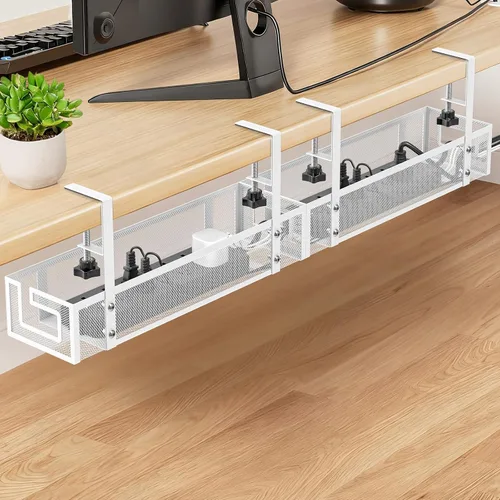 Vista 10 de Bandeja de organización de cables para debajo del escritorio, 15.75 pulgadas, organización de cables sin taladro, organizador de cables de metal