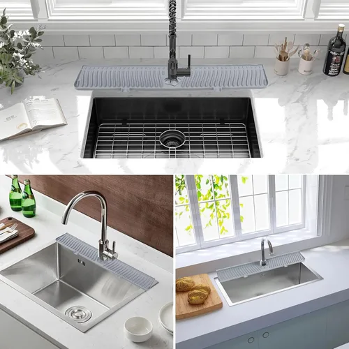 Vista 2 de Derlights Tapete protector contra salpicaduras para fregadero de 30 pulgadas, bandeja de silicona para atrapa goteo, alfombrilla de silicona más Gris