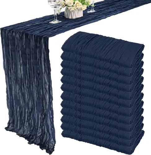 Vista 14 de Pack de 12 caminos de mesa de estopilla de 35x72 pulgadas, bohemio, de gasa, rústico, tela de queso, camino de mesa largo romántico para boda Azul