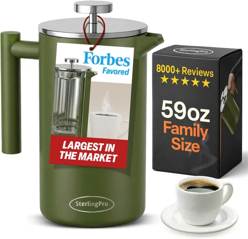 Vista 12 de SterlingPro Cafetera de prensa francesa de acero inoxidable, grande, 1 L (34 onzas), color negro, prensa de café duradera con aislamiento de doble