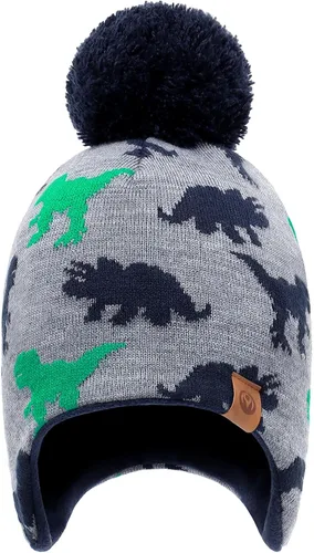 Vista 2 de Duoyeree - Gorro Beanie para niños y niñas, con pompón, forro acogedor, gorro de invierno