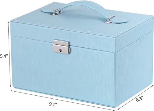 Vista 7 de BEWISHOME SSH78L - Joyero de 20 secciones para niñas, organizador de joyas con cerradura portátil para mujeres, niñas, niños, color azul