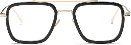 Vista 2 de Dollger Tony Stark - Lentes transparentes sin prescripción clásicas con marco de metal para hombres y mujeres Marco negro y doradolente transparente