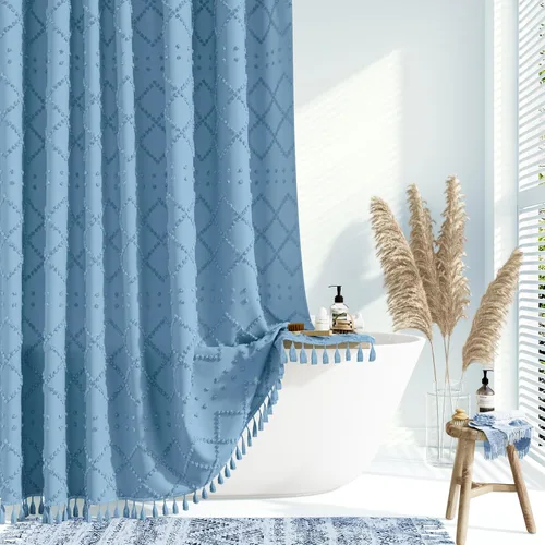 Vista 14 de Dynamene Cortina de ducha de tela de 36 x 72 pulgadas, diseño bohemio, geométrico, a rayas, para baño, juego de cortina de ducha estrecha gruesa