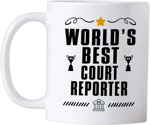 Vista 2 de Casitika Regalos para reportero de la corte. Taza de café de informes judiciales de 11 onzas. El mejor reportero del mundo. Idea de regalo