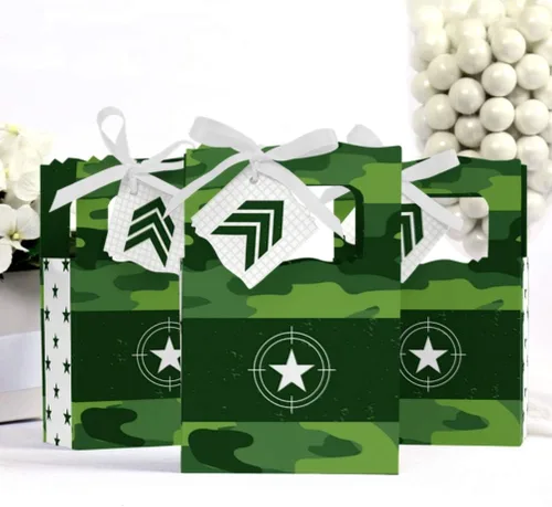 Vista 2 de Big Dot of Happiness Camo Hero - Cajas de recuerdo de camuflaje militar del ejército - Juego de 12