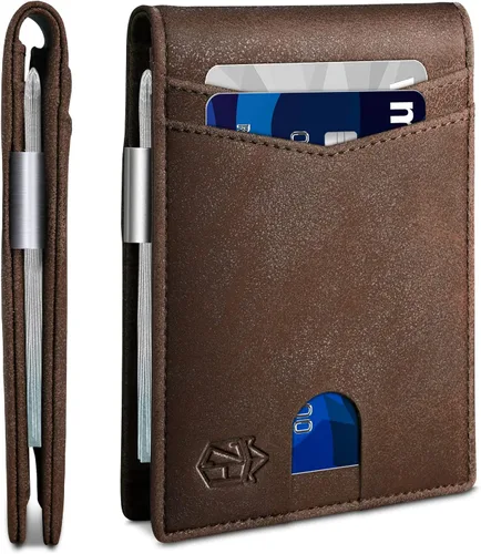 Vista 101 de Zitahli - Carteras delgadas con clip para dinero para hombre, tarjetero minimalista, de cuero, plegable, con bloqueo RFID, cartera de bolsillo