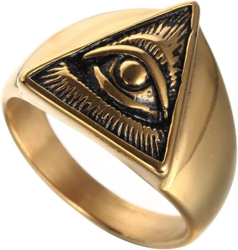 Vista 7 de JAJAFOOK Anillo de motociclista triangular de pirámide de ojos completos de Black