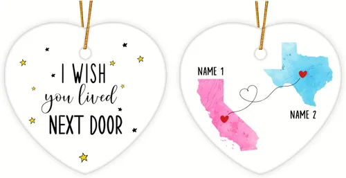 Vista 15 de Adorno personalizado de la amistad, adorno de Navidad con texto en inglés "I Wish You Lived Next Door", adornos de Navidad personalizados para Larga