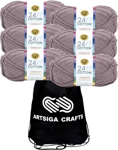 Vista 9 de Lion Brand 24/7 Algodón Blanco 761-100 (6-Carrillos - Mismo Lote de Tinta) Hila Gruesa Media #4 de Algodón para Crochet y Tejido con Bolsa