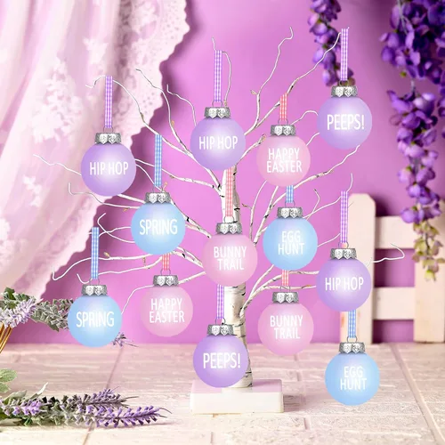 Vista 7 de Riceshoot 12 adornos de bola colgante de Pascua, adornos de árbol de Pascua, decoraciones colgantes de plástico con cuerda para el hogar, árbol
