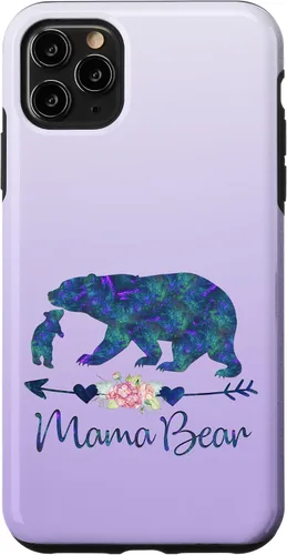 Vista 13 de Teal Blue Purple Floral Mama Bear and One Cub Silver Purple Case for iPhone 17