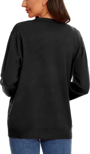 Vista 3 de Sudaderas con botones para mujer, clásicas, de manga larga, cuello redondo, suaves, para otoño (Talla S-2XL)
