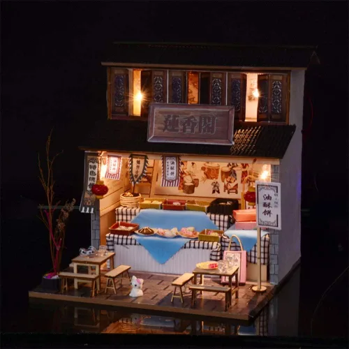 Vista 4 de Kit de casa de muñecas en miniatura con muebles, estilo chino 3D, casa de muñecas en miniatura de madera, kit de casa de muñecas en miniatura