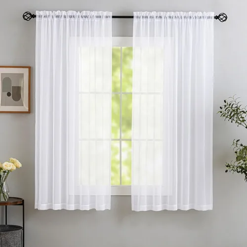 Vista 65 de MYSTIC-HOME Juego de cortinas de niveles transparentes blancas para cocina de 24 pulgadas de largo, tratamiento de cortinas para ventanas pequeñas