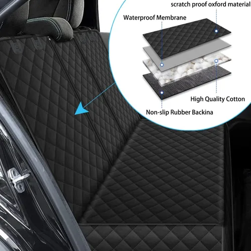 Vista 4 de BESULEN Funda de asiento trasero para perro, impermeable, tipo banca, compatible con reposabrazos y cinturón de seguridad, protector universal