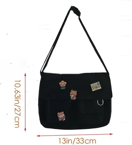 Vista 2 de Bolso bandolera de lona con pines Kawaii y colgante