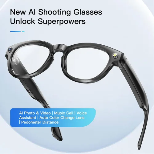 Vista 3 de PUSOKEI Lentes de cámara de 2 MP, lentes inteligentes con traductor AI con aplicación, gafas de sol de audio con cámara, traducción de 11 idiomas