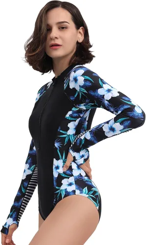 Vista 3 de YOLIPULI Traje de baño de una pieza de manga larga para mujer, protección UV, traje de baño de surf