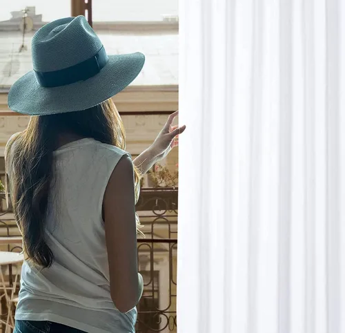 Vista 7 de Cortinas de algodón blanco, cortina de pato de algodón con pestaña trasera, 50 x 72 pulgadas, panel de decoración de ventana de baño blanco