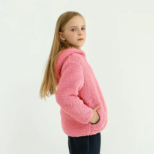 Vista 5 de TBUIALL Chaqueta de invierno de manga larga para niños y niñas, forro polar sólido con capucha y cremallera, abrigo grueso y cálido para niños