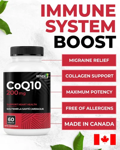 Vista 6 de Renew Actives Suplemento de ubiquinona CoQ10: 200 mg de coenzima Q10 suplementos para apoyo cardiovascular, neurológico y de salud del sistema