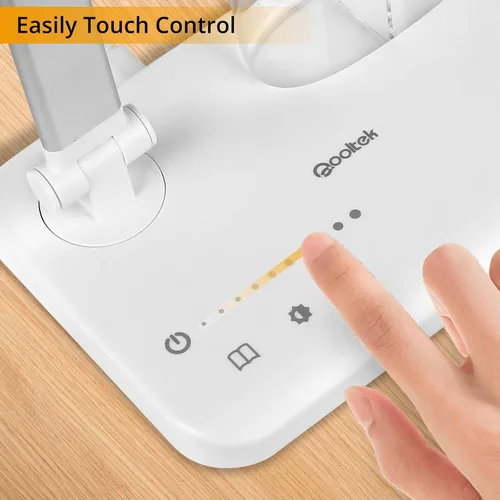 Vista 3 de Qooltek Lámpara de escritorio LED para oficina en casa, lámpara de mesa con control táctil con 5 modos de color y brillo ajustable, brazo oscilante