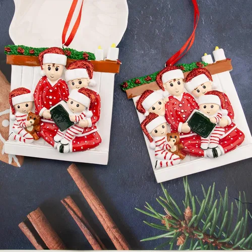Vista 8 de Adornos de Navidad personalizados, adorno familiar 2023, pijama con nombre personalizado, decoración familiar, árbol de Navidad, colgante colgante