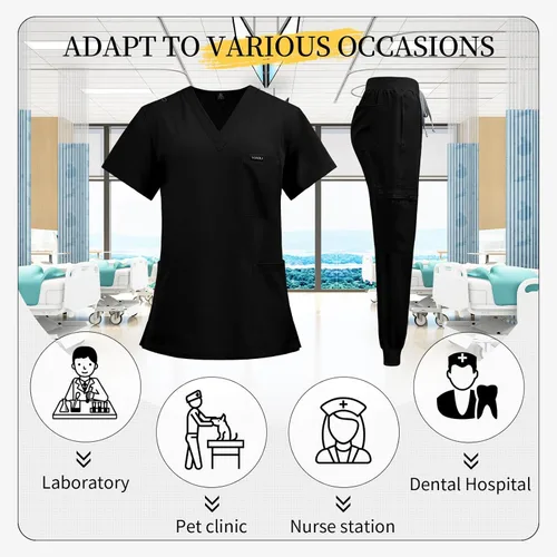 Vista 5 de VIAOLI Conjunto de ropa quirúrgica para mujer, camiseta con cuello en V y pantalón deportivo de yoga, uniforme médico de enfermería para mujer