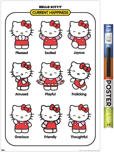 Vista 13 de Trends International Hello Kitty: Basic - Póster de pared de felicidad actual, 22.4 pulgadas de largo x 14.7 pulgadas, versión enmarcada en madera