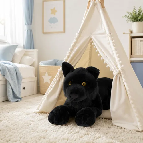 Vista 2 de MaoGoLan Peluche de lobo negro, lobo gigante de peluche para niños, 47