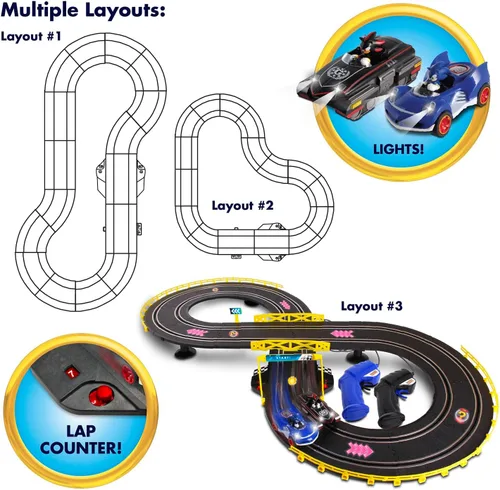 Vista 3 de NKOK Sonic and Shadow - Juego de pista de carreras con luces que funcionan, contador de vueltas, pista de autos de ranura en forma de figura-8