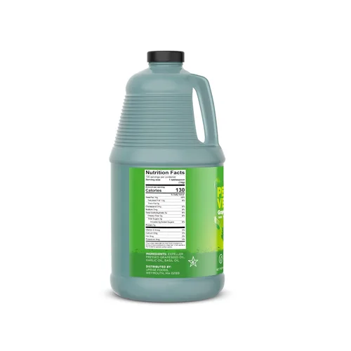 Vista 3 de Aceite de semilla de uva con sabor a ajo y albahaca, botella a granel de 64 onzas, aceite saborizado para cocinar, asar y preparar comidas, alto