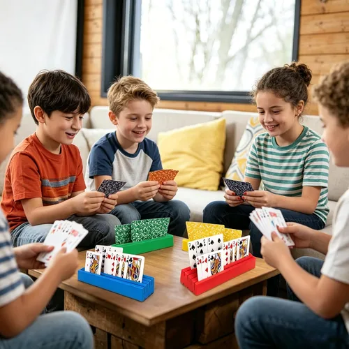 Vista 5 de Portatarjetas de madera para naipes, soporte de madera para naipes para niños, soporte para cestas para adultos mayores, coronas de mazo de cartas
