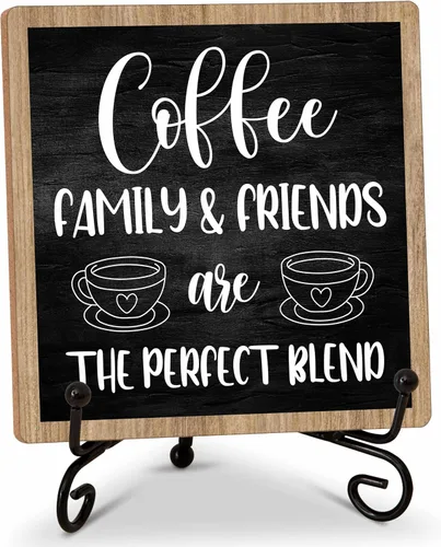 Vista 6 de Letrero de barra de café, letrero de madera de cafecito de 5 x 5 pulgadas con soporte de hierro, perfecto para decoración de mesa de oficina