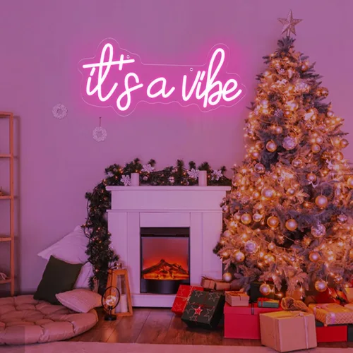 Vista 5 de Letreros de neón con texto en inglés "It's a Vibe", luz de neón para dormitorio, decoración de pared LED USB regulable para el día de San Valentín