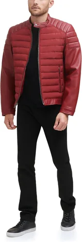 Vista 5 de DKNY Chaqueta acolchada de cuero sintético para hombre de motocros Racer