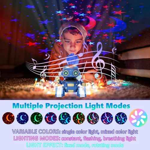 Vista 2 de Aikmi Robot Toys para niños de 4 a 12 años, robot RC con proyector de luz nocturna, gesto Azul
