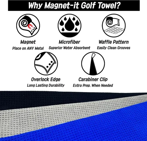 Vista 4 de Magnet-it - Toalla de golf magnética de tres pliegues Patrón de gofre de microfibra Fuerte sujeción para bolsas de golf Accesorios de golf