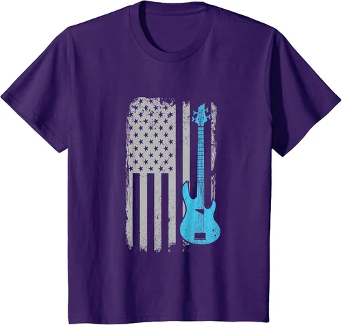 Vista 9 de Electric Bass Guitar Player American Flag Musician T-Shirt Asphalt Grey