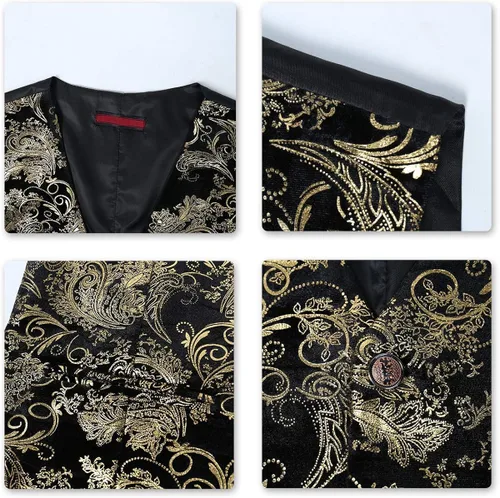 Vista 4 de Cloudstyle Chaleco de vestir con estampado para hombre, ajustado, chaleco formal con botones